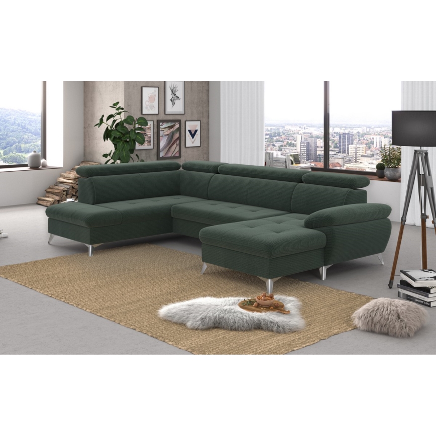 Conjunto de salón esquinero plegable en forma de U con espacio de almacenamiento CATANIA izquierda verde