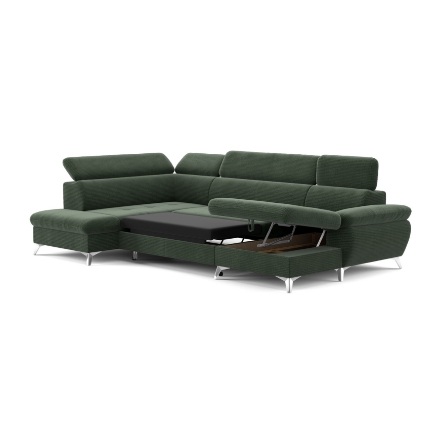 Conjunto de salón esquinero plegable en forma de U con espacio de almacenamiento CATANIA izquierda verde