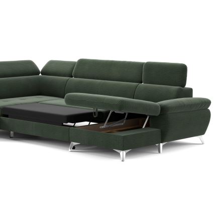 Conjunto de salón esquinero plegable en forma de U con espacio de almacenamiento CATANIA izquierda verde