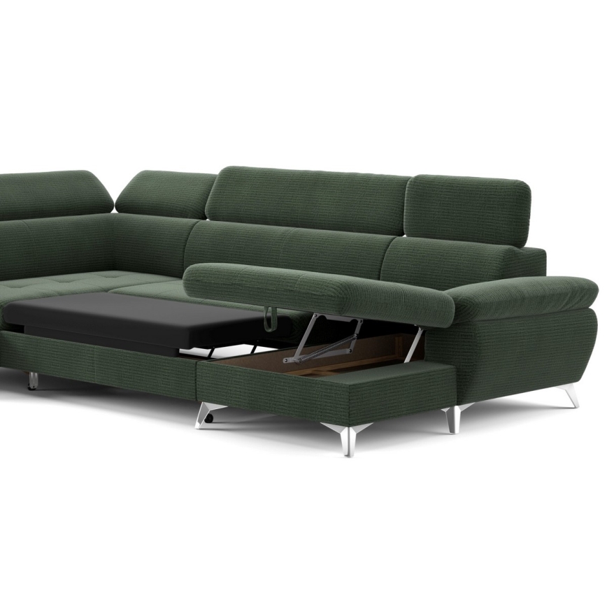 Conjunto de salón esquinero plegable en forma de U con espacio de almacenamiento CATANIA izquierda verde