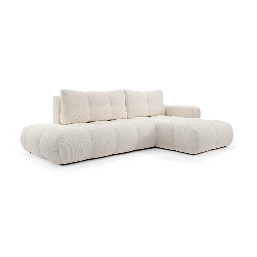 Conjunto de salón esquinero tapizado en forma de L plegable con espacio de almacenamiento ALMADA derecho beige claro