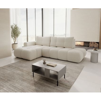 Conjunto de salón esquinero tapizado en forma de L plegable con espacio de almacenamiento ALMADA derecho beige claro