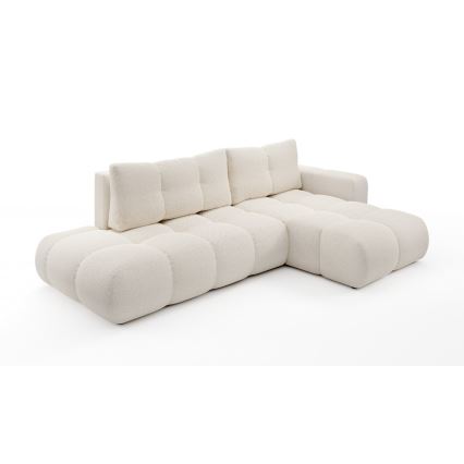 Conjunto de salón esquinero tapizado en forma de L plegable con espacio de almacenamiento ALMADA derecho beige claro