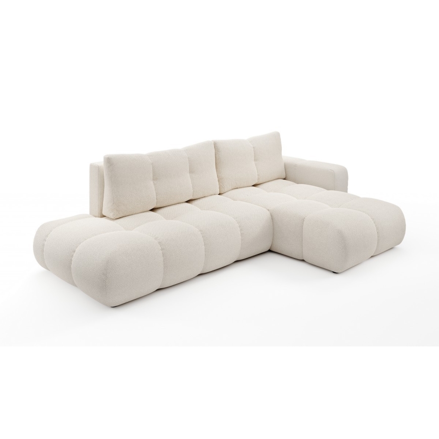 Conjunto de salón esquinero tapizado en forma de L plegable con espacio de almacenamiento ALMADA derecho beige claro