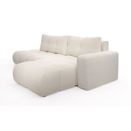 Conjunto de salón esquinero tapizado en forma de L plegable con espacio de almacenamiento ALMADA derecho beige claro