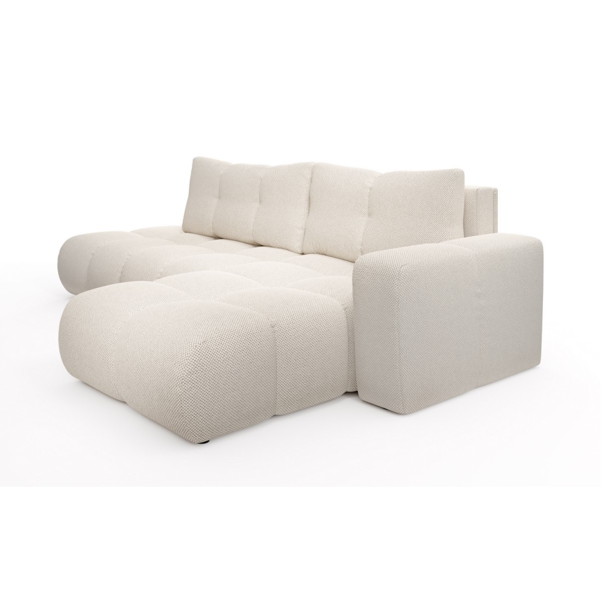 Conjunto de salón esquinero tapizado en forma de L plegable con espacio de almacenamiento ALMADA derecho beige claro