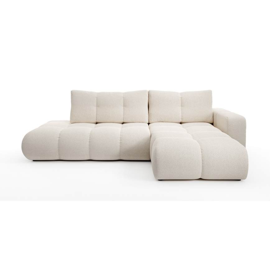 Conjunto de salón esquinero tapizado en forma de L plegable con espacio de almacenamiento ALMADA derecho beige claro