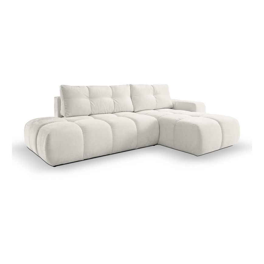 Conjunto de salón esquinero tapizado en forma de L plegable con espacio de almacenamiento ALMADA derecho beige