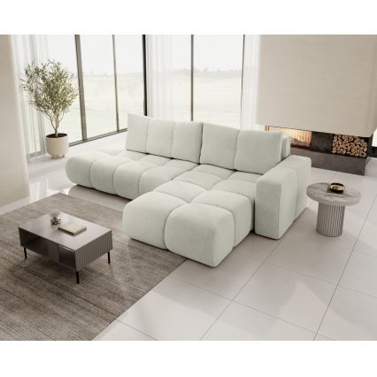 Conjunto de salón esquinero tapizado en forma de L plegable con espacio de almacenamiento ALMADA derecho beige