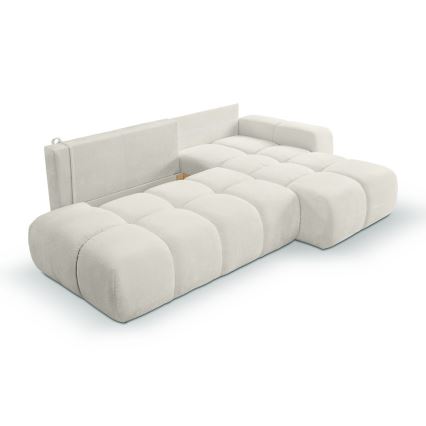 Conjunto de salón esquinero tapizado en forma de L plegable con espacio de almacenamiento ALMADA derecho beige