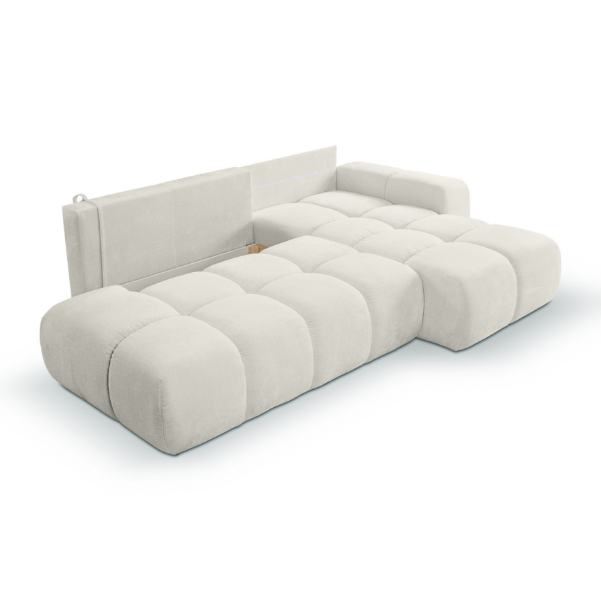 Conjunto de salón esquinero tapizado en forma de L plegable con espacio de almacenamiento ALMADA derecho beige