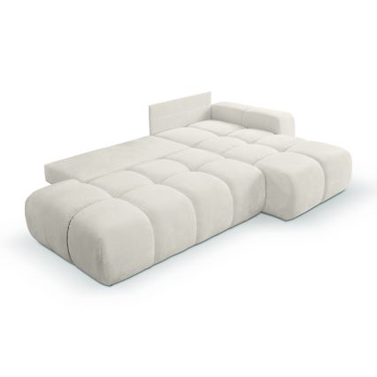 Conjunto de salón esquinero tapizado en forma de L plegable con espacio de almacenamiento ALMADA derecho beige