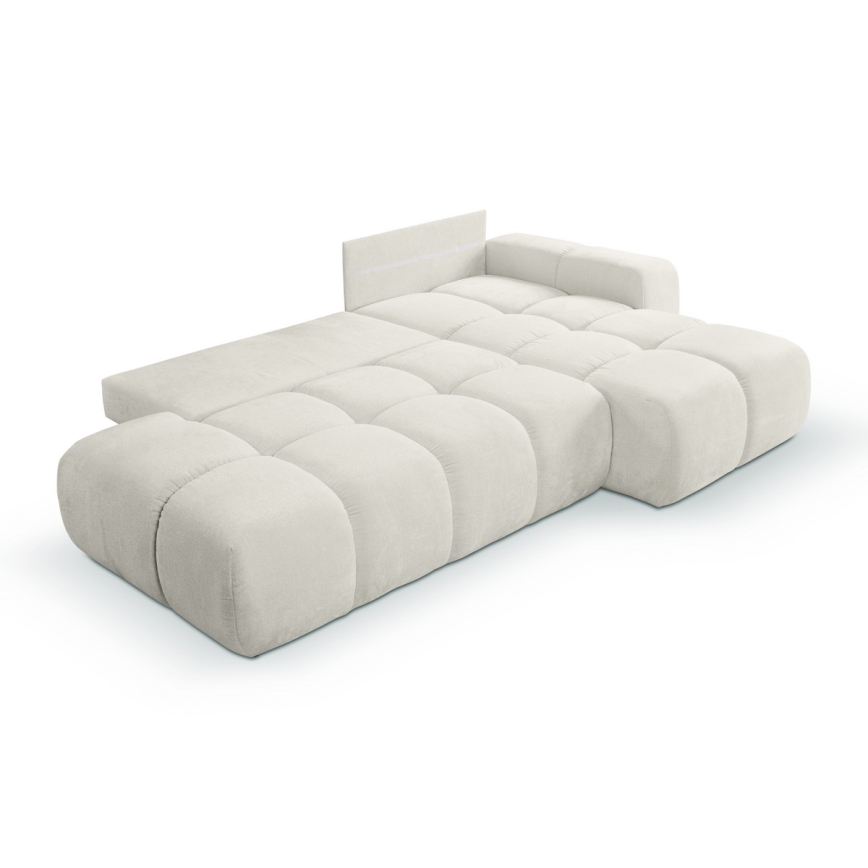 Conjunto de salón esquinero tapizado en forma de L plegable con espacio de almacenamiento ALMADA derecho beige