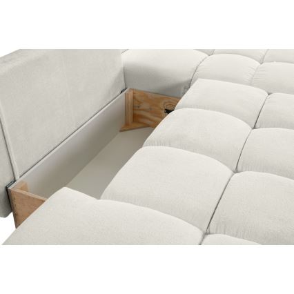 Conjunto de salón esquinero tapizado en forma de L plegable con espacio de almacenamiento ALMADA derecho beige