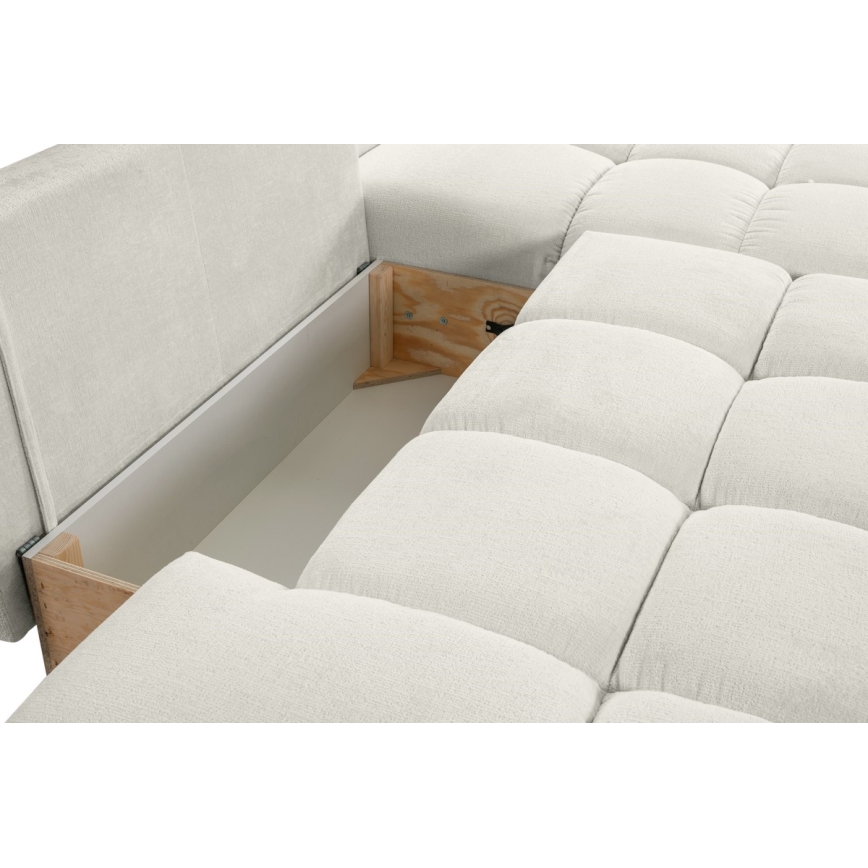 Conjunto de salón esquinero tapizado en forma de L plegable con espacio de almacenamiento ALMADA derecho beige