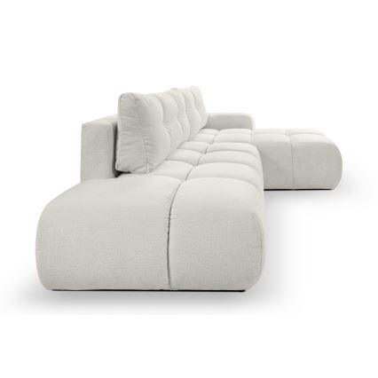 Conjunto de salón esquinero tapizado en forma de L plegable con espacio de almacenamiento ALMADA derecho beige