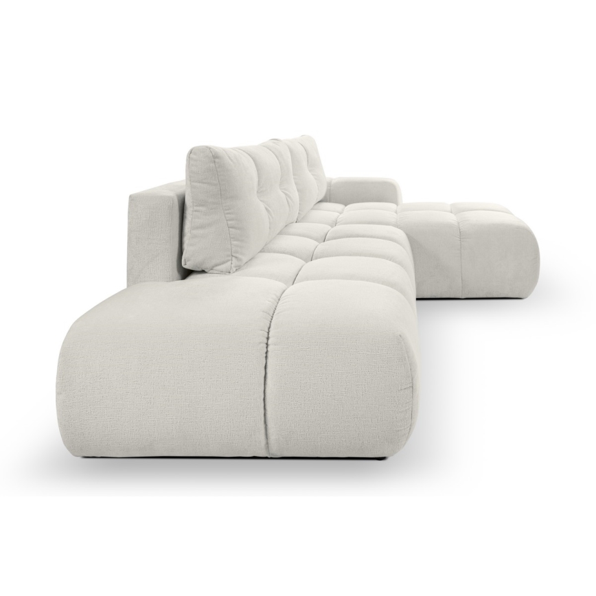Conjunto de salón esquinero tapizado en forma de L plegable con espacio de almacenamiento ALMADA derecho beige