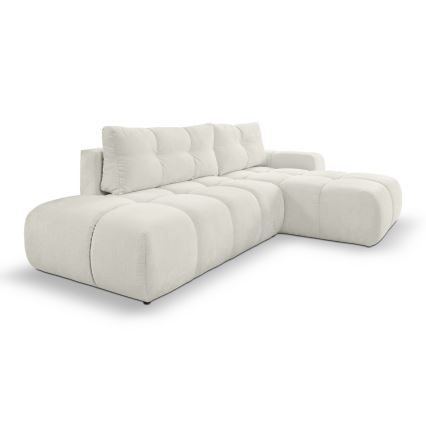 Conjunto de salón esquinero tapizado en forma de L plegable con espacio de almacenamiento ALMADA derecho beige