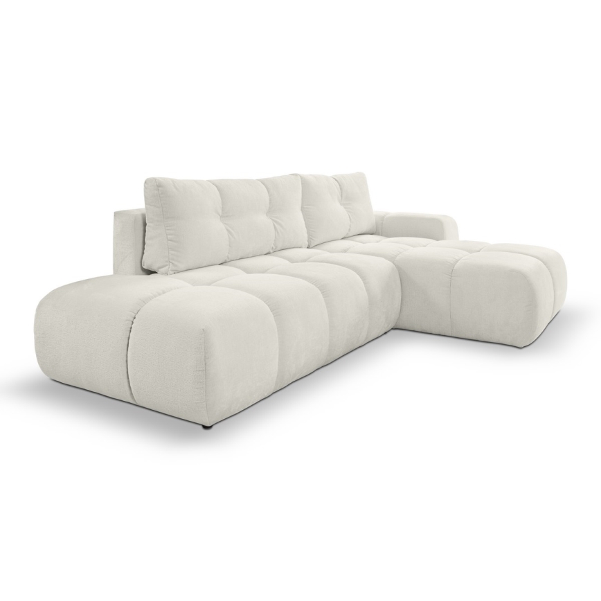 Conjunto de salón esquinero tapizado en forma de L plegable con espacio de almacenamiento ALMADA derecho beige