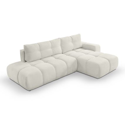 Conjunto de salón esquinero tapizado en forma de L plegable con espacio de almacenamiento ALMADA derecho beige