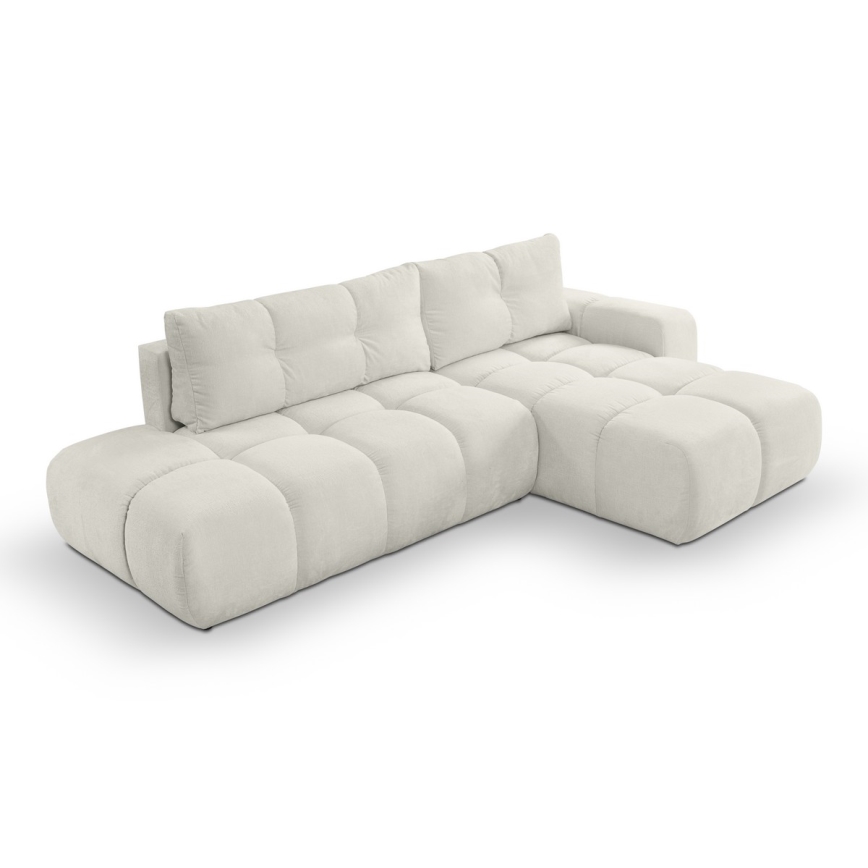 Conjunto de salón esquinero tapizado en forma de L plegable con espacio de almacenamiento ALMADA derecho beige