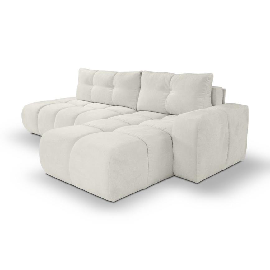 Conjunto de salón esquinero tapizado en forma de L plegable con espacio de almacenamiento ALMADA derecho beige