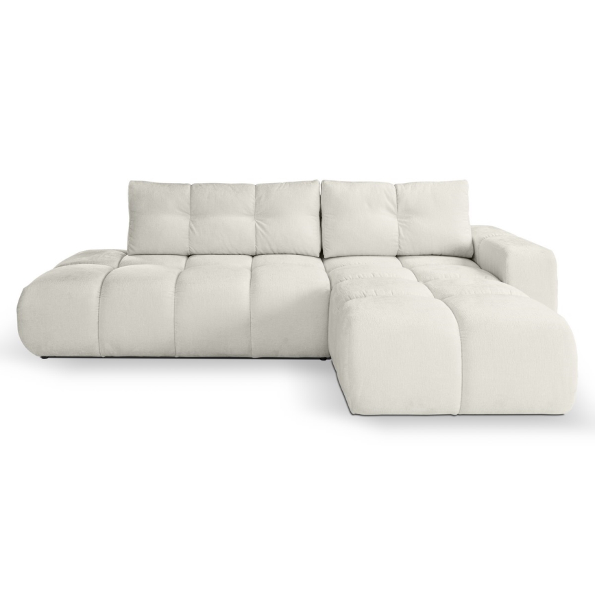 Conjunto de salón esquinero tapizado en forma de L plegable con espacio de almacenamiento ALMADA derecho beige
