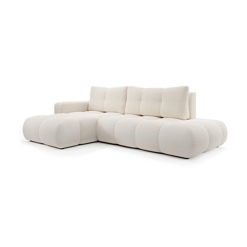 Conjunto de salón esquinero tapizado en forma de L plegable con espacio de almacenamiento ALMADA izquierda beige claro