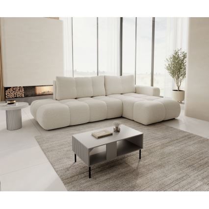 Conjunto de salón esquinero tapizado en forma de L plegable con espacio de almacenamiento ALMADA izquierda beige claro