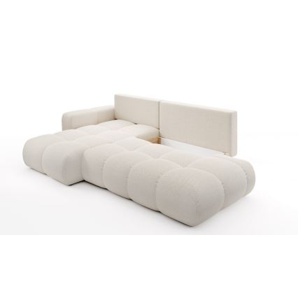 Conjunto de salón esquinero tapizado en forma de L plegable con espacio de almacenamiento ALMADA izquierda beige claro