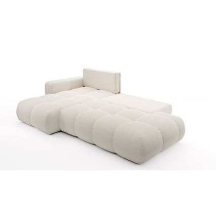 Conjunto de salón esquinero tapizado en forma de L plegable con espacio de almacenamiento ALMADA izquierda beige claro