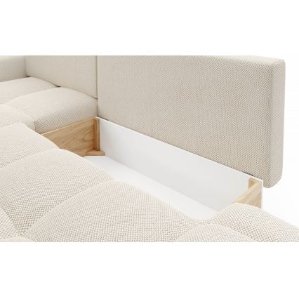 Conjunto de salón esquinero tapizado en forma de L plegable con espacio de almacenamiento ALMADA izquierda beige claro