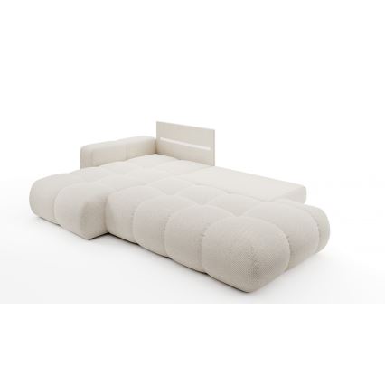 Conjunto de salón esquinero tapizado en forma de L plegable con espacio de almacenamiento ALMADA izquierda beige claro