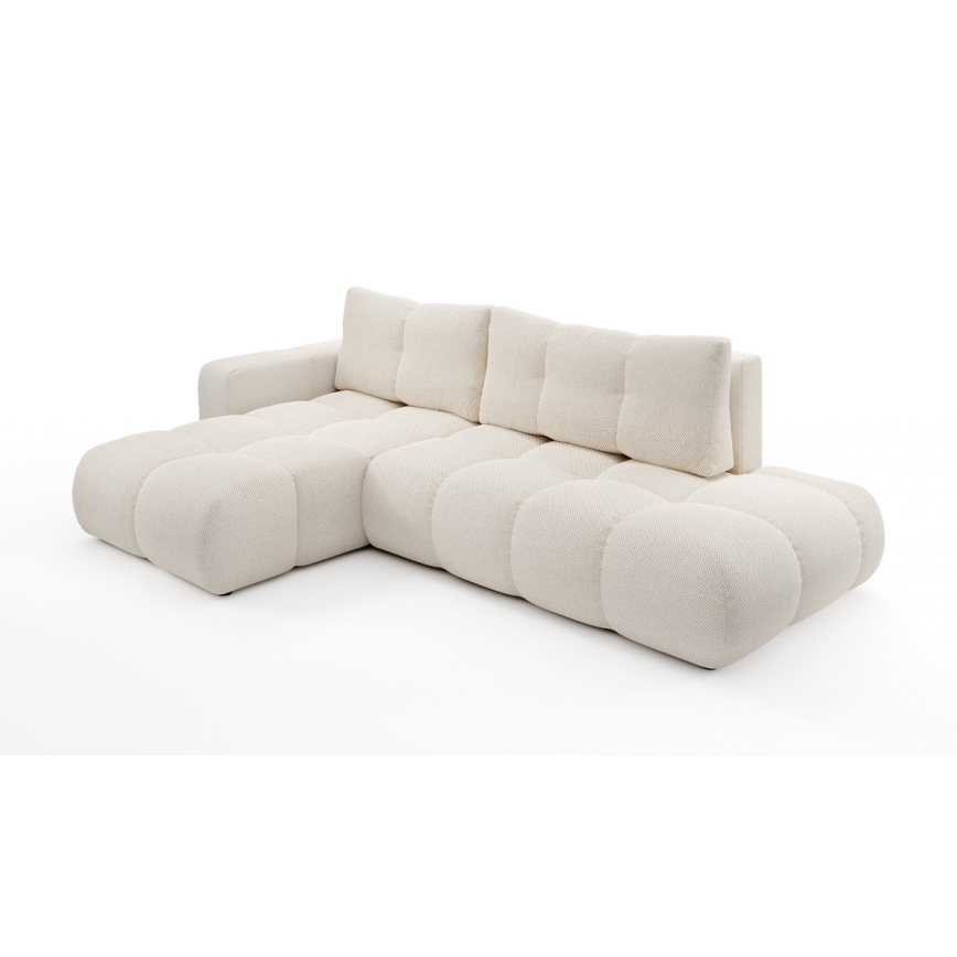 Conjunto de salón esquinero tapizado en forma de L plegable con espacio de almacenamiento ALMADA izquierda beige claro