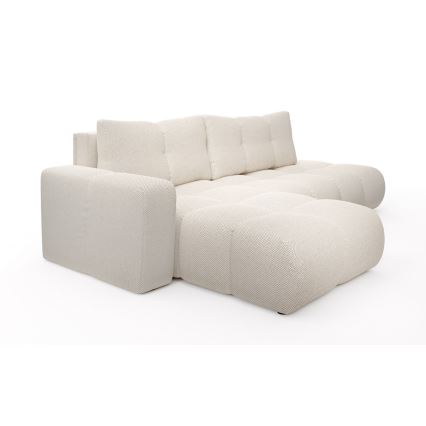 Conjunto de salón esquinero tapizado en forma de L plegable con espacio de almacenamiento ALMADA izquierda beige claro