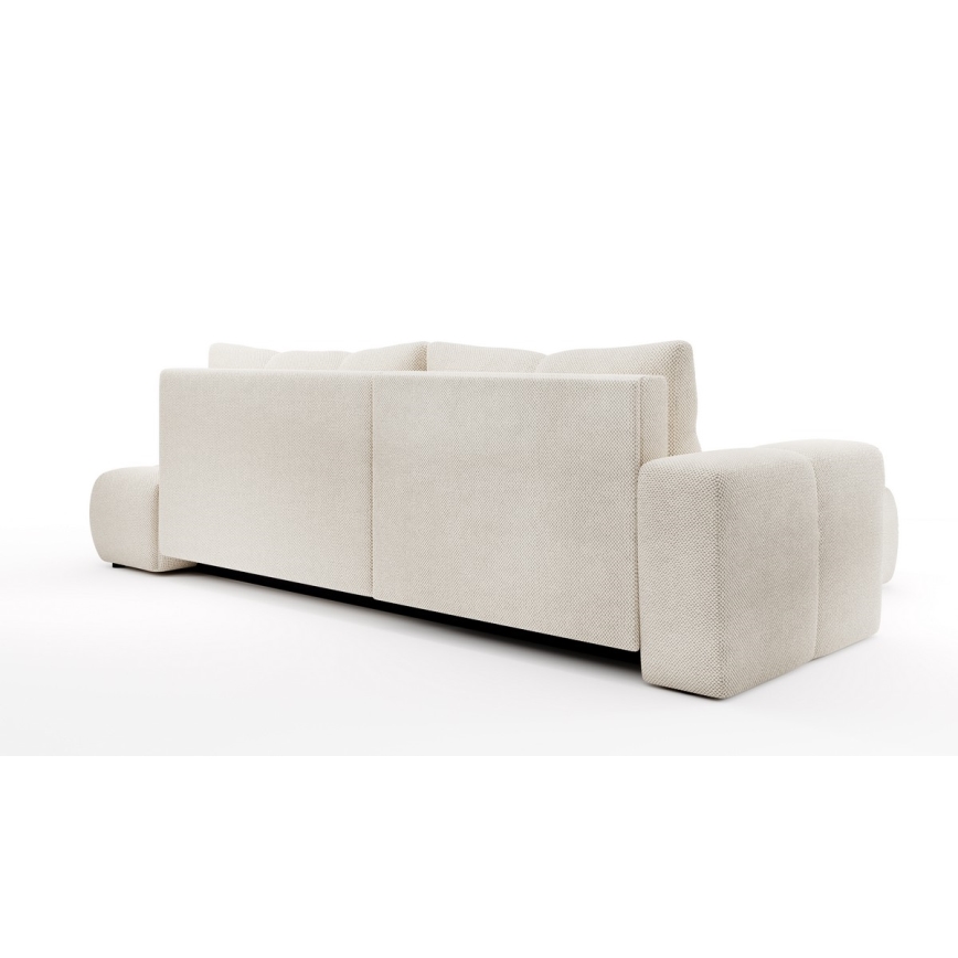 Conjunto de salón esquinero tapizado en forma de L plegable con espacio de almacenamiento ALMADA izquierda beige claro