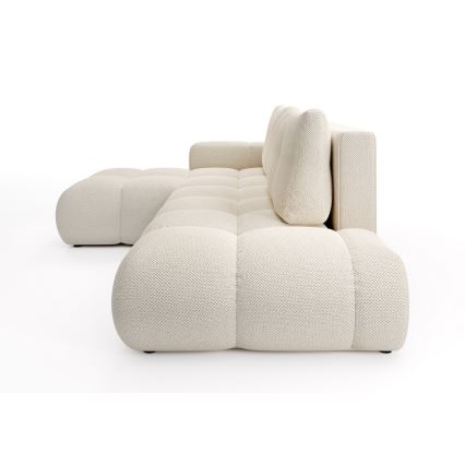 Conjunto de salón esquinero tapizado en forma de L plegable con espacio de almacenamiento ALMADA izquierda beige claro