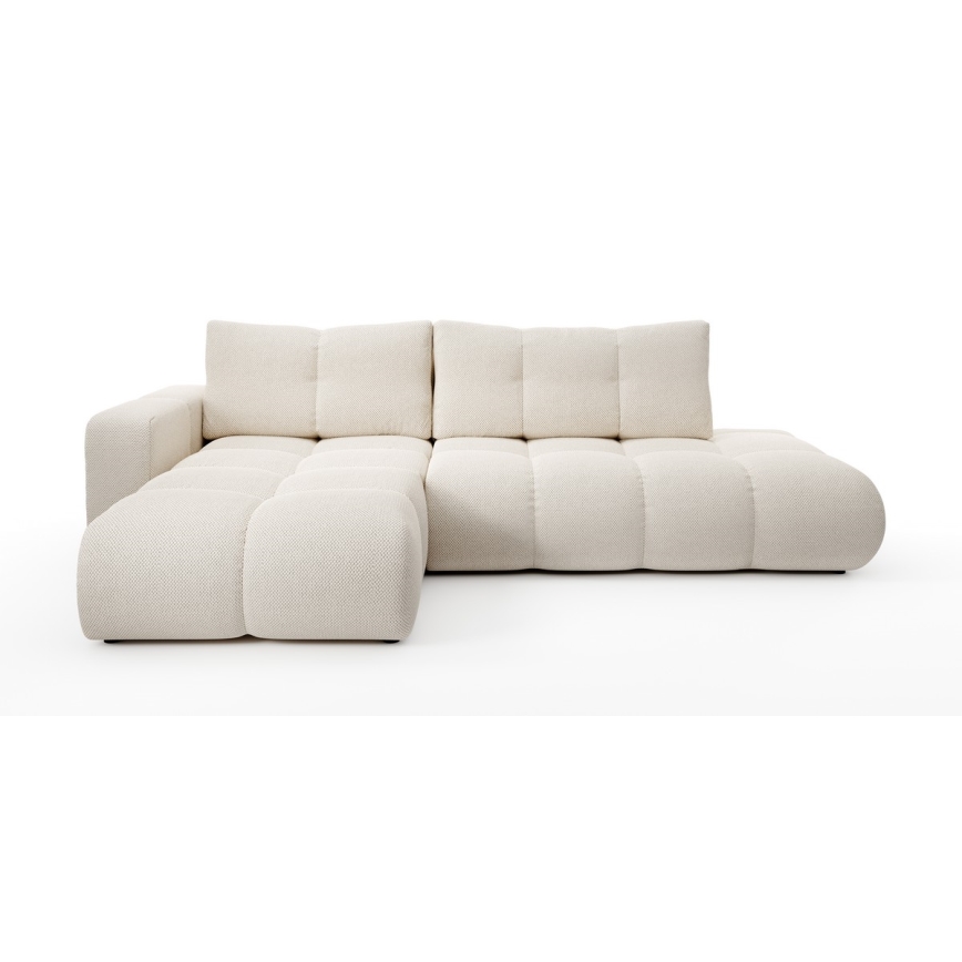 Conjunto de salón esquinero tapizado en forma de L plegable con espacio de almacenamiento ALMADA izquierda beige claro
