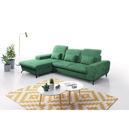 Conjunto de salón esquinero tapizado en forma de L plegable con espacio de almacenamiento ALTA izquierda Verde
