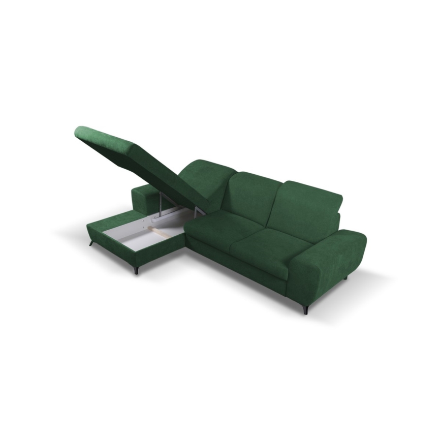 Conjunto de salón esquinero tapizado en forma de L plegable con espacio de almacenamiento ALTA izquierda Verde