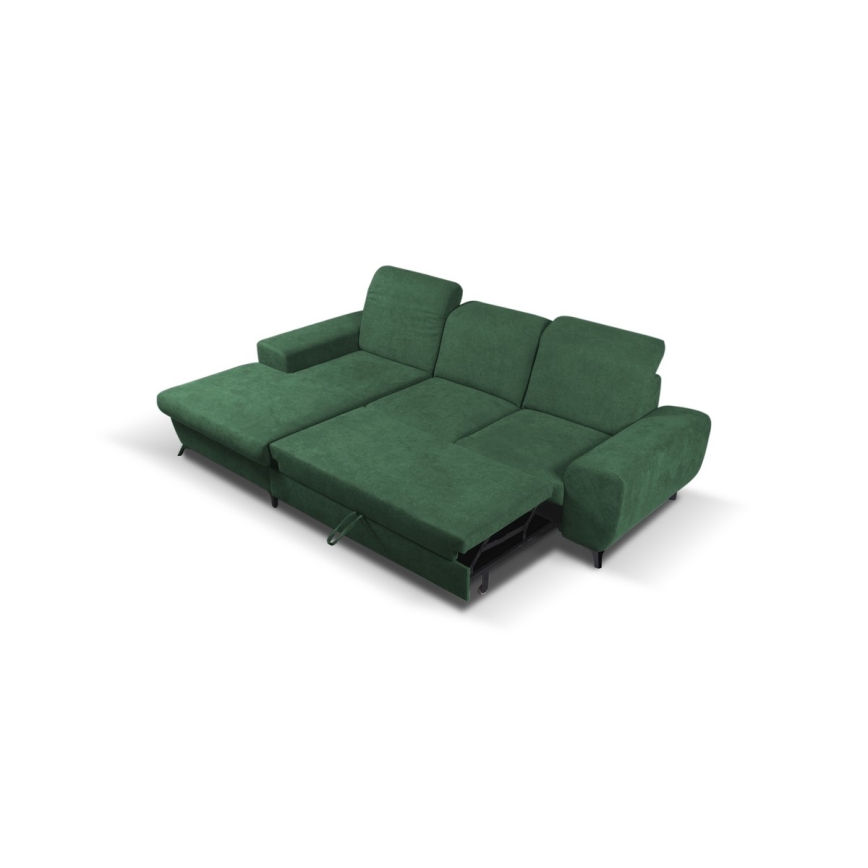 Conjunto de salón esquinero tapizado en forma de L plegable con espacio de almacenamiento ALTA izquierda Verde