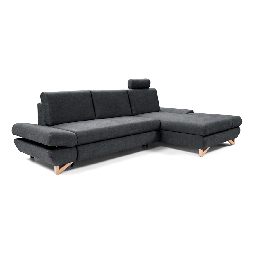 Conjunto de salón esquinero tapizado en forma de L plegable con espacio de almacenamiento AVESTA derecho antracita