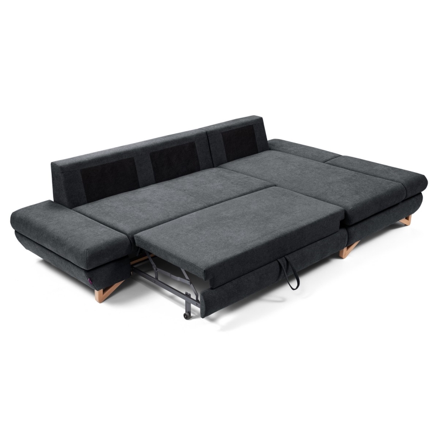 Conjunto de salón esquinero tapizado en forma de L plegable con espacio de almacenamiento AVESTA derecho antracita
