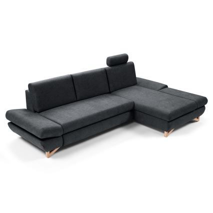 Conjunto de salón esquinero tapizado en forma de L plegable con espacio de almacenamiento AVESTA derecho antracita