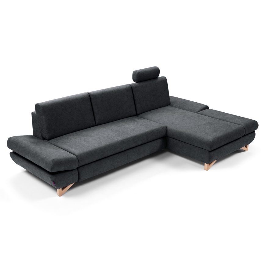 Conjunto de salón esquinero tapizado en forma de L plegable con espacio de almacenamiento AVESTA derecho antracita