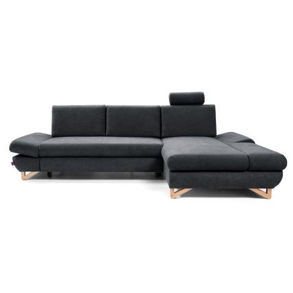 Conjunto de salón esquinero tapizado en forma de L plegable con espacio de almacenamiento AVESTA derecho antracita