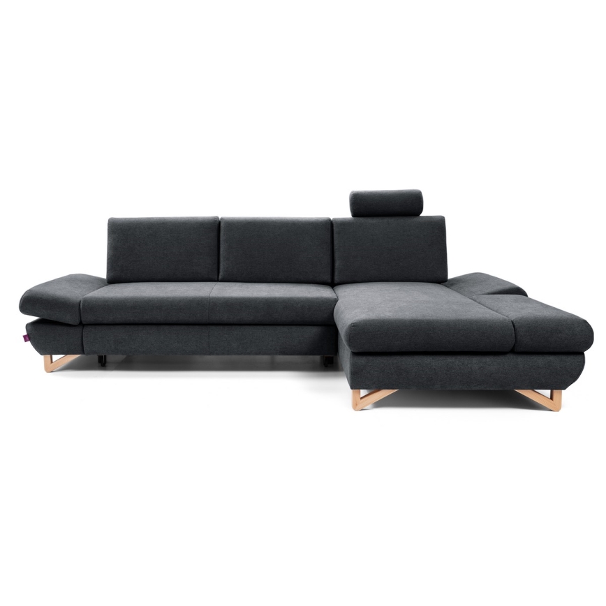 Conjunto de salón esquinero tapizado en forma de L plegable con espacio de almacenamiento AVESTA derecho antracita