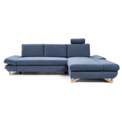 Conjunto de salón esquinero tapizado en forma de L plegable con espacio de almacenamiento AVESTA derecho azul