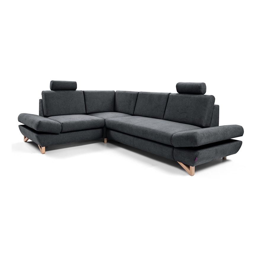 Conjunto de salón esquinero tapizado en forma de L plegable con espacio de almacenamiento AVESTA izquierda antracita