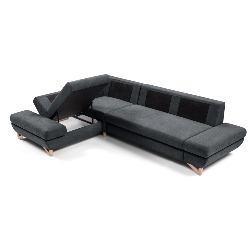 Conjunto de salón esquinero tapizado en forma de L plegable con espacio de almacenamiento AVESTA izquierda antracita